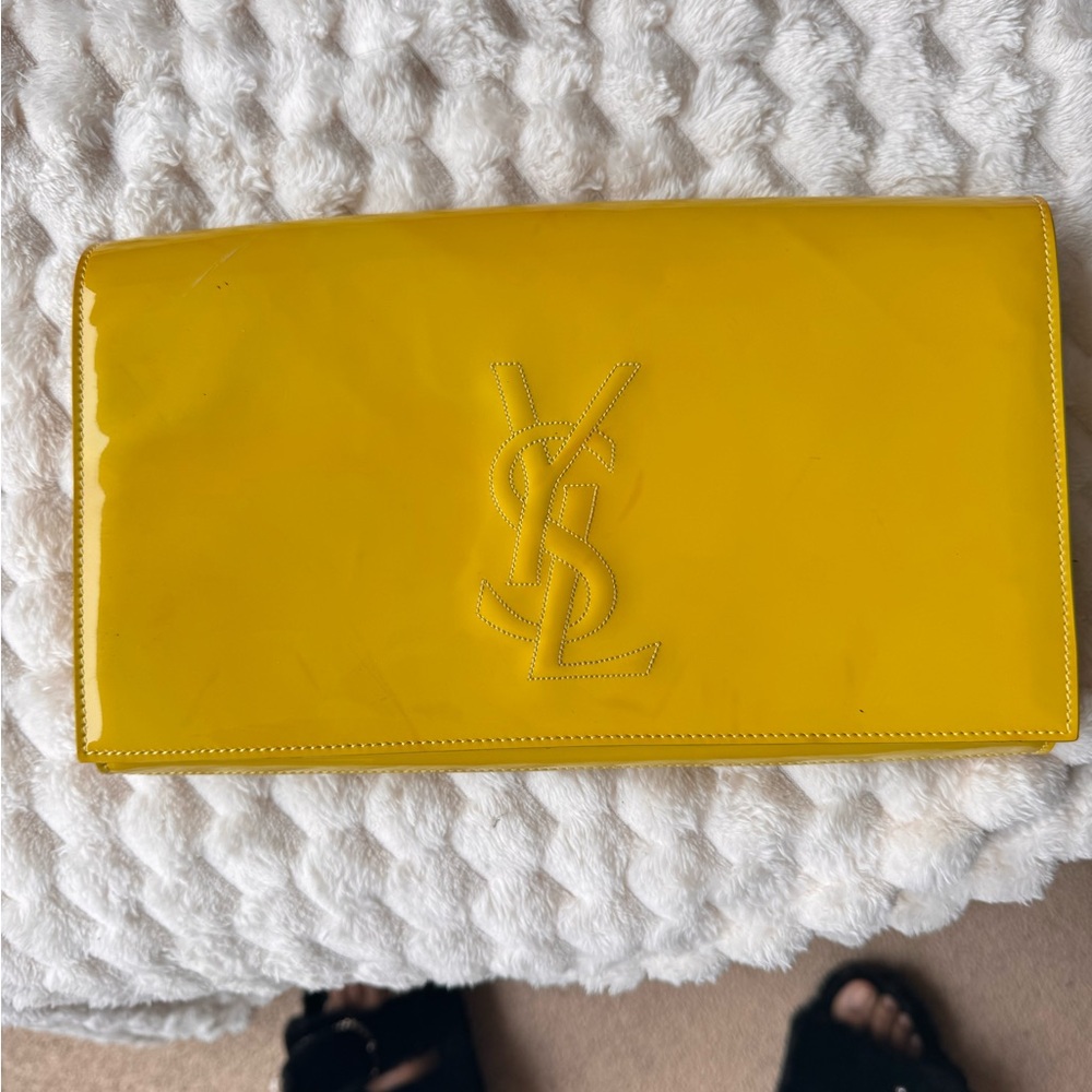 Saint Laurent YSL Patent Leather Clutch | Yellow | Italy | Authentic - Picture 2 of 8